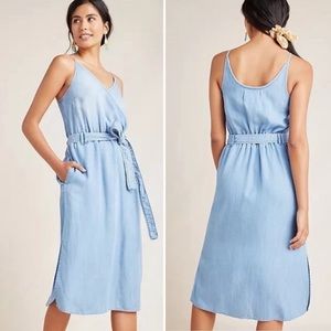 Cloth & Stone Dress Womens XL Blue Chambray Anthropologie Belted V-Neck Pockets